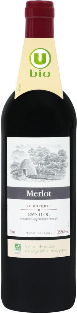 U Vin rouge IGP Pays d'Oc Merlot Le Bosquet 75cl packshot