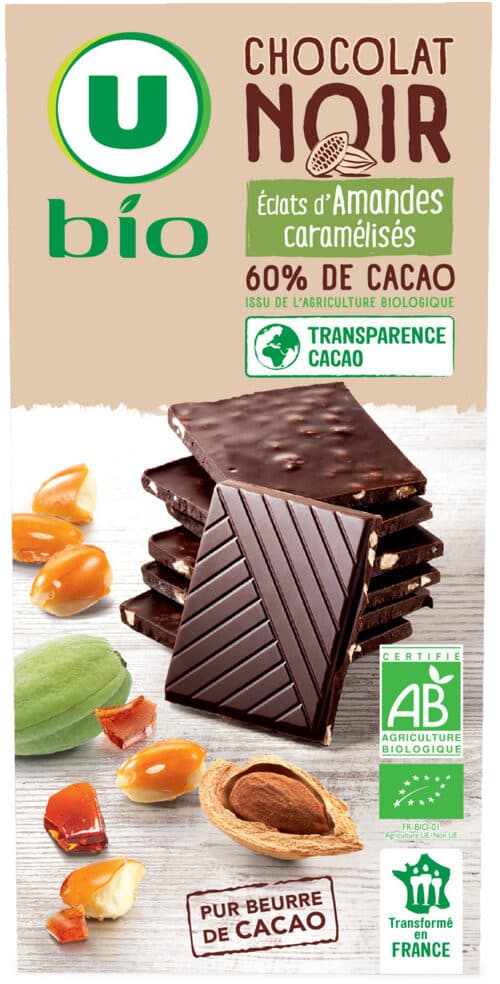 U Tablette de chocolat noir aux amandes 100g packshot