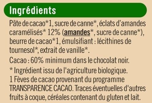 U Tablette de chocolat noir aux amandes 100g packshot