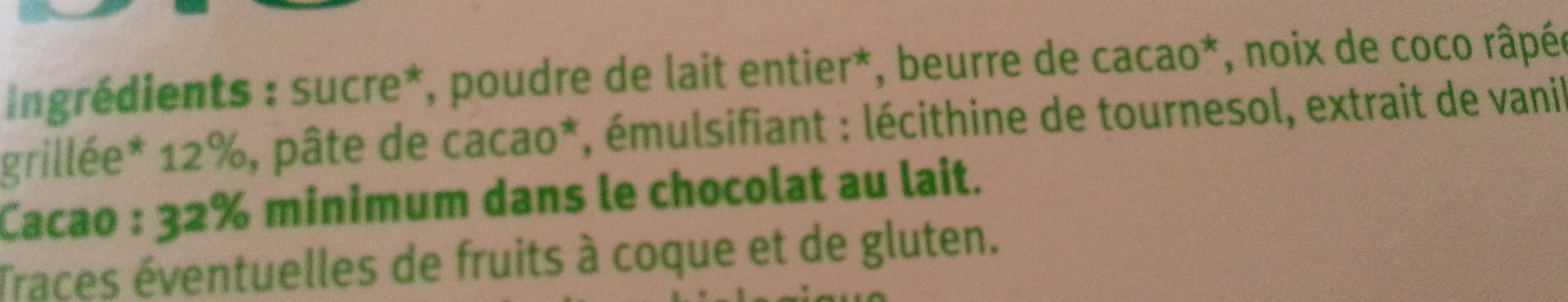 U Bio Chocolat lait noix de coco bio packshot
