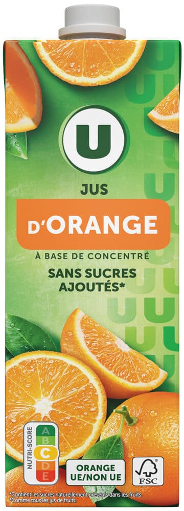 U Jus à base de concentré d'orange 1l packshot