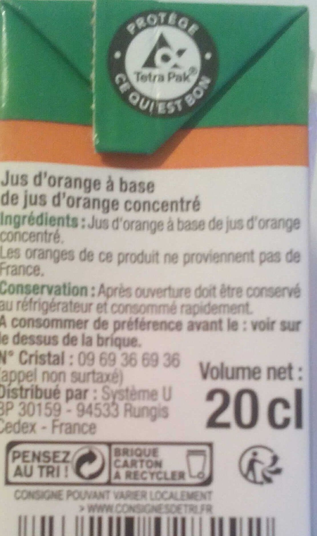 U Jus d'Orange à base de concentré packshot
