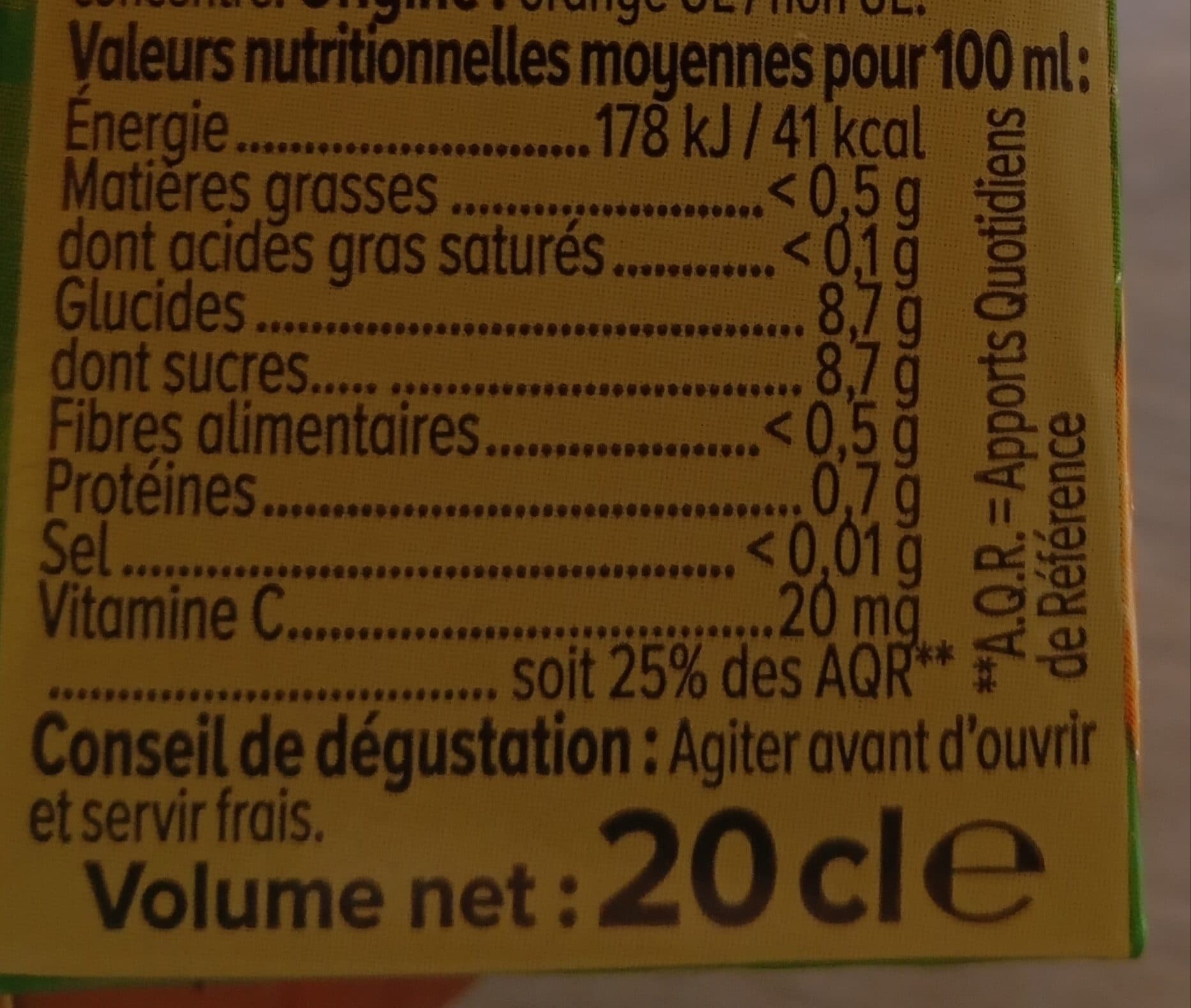 U Jus d'Orange à base de concentré packshot