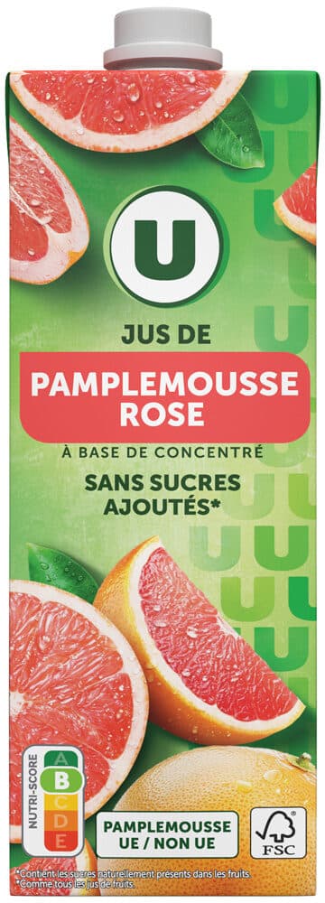 U Jus à base de concentré de pamplemousse rose 1l packshot