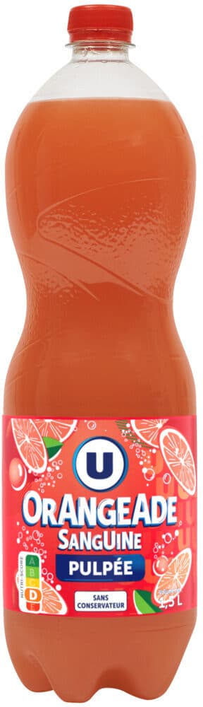 U Boisson gazéifiée aux jus d'oranges pulpés à base de concentrés avecsucre et édulcorant 1,5L packshot