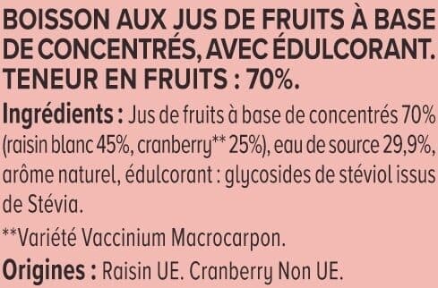 U Boisson au cranberry sans sucres ajoutés bouteille de 1l packshot
