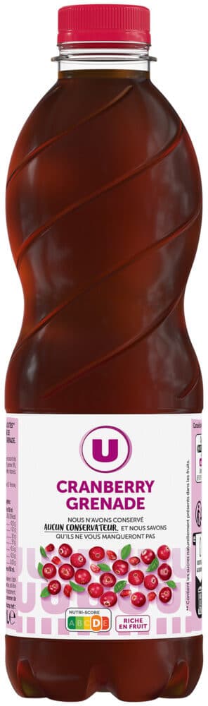U Boisson Cranberry Grenade sans sucres ajoutés PET 1L packshot