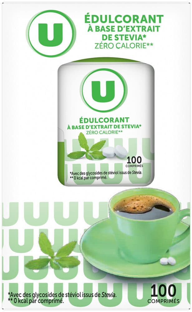 U Edulcorant à base de stevia briquet de 100 comprimés, 30g packshot