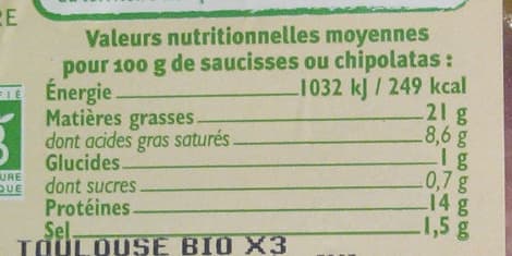 U Saucisse de Toulouse bio, France, 3 pièces, barquette, 300g packshot