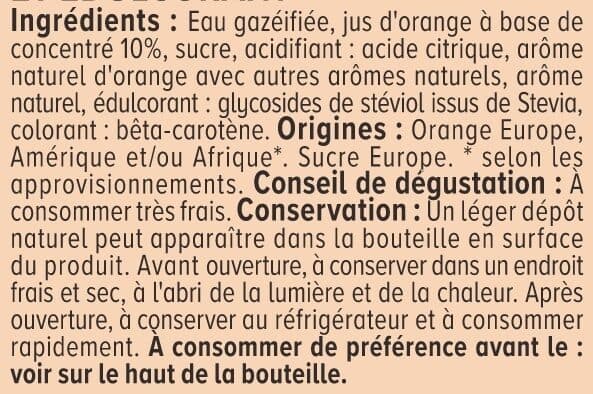 U Boisson gazéifiée au jus d'orange à base de concentré avec sucre et édulcorant 1,5L packshot
