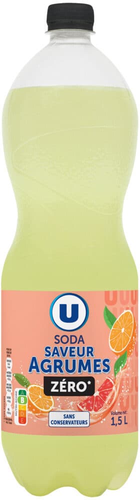 U Boisson gazéifiée aromatisée agrumes avec édulcorant 1,5L packshot