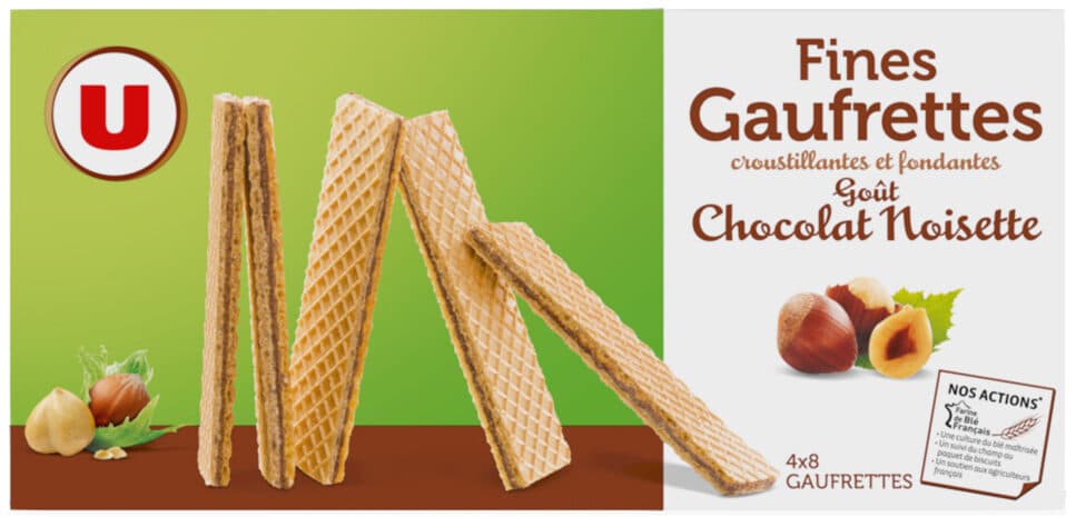 U Fines gaufrettes goût chocolat et noisette packshot