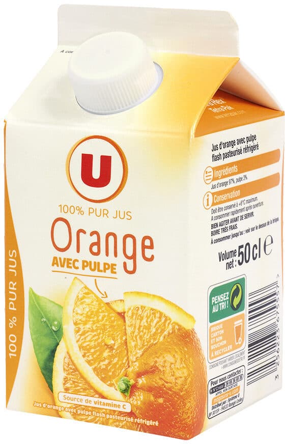 U Pur jus d'orange avec pulpe réfrigéré packshot