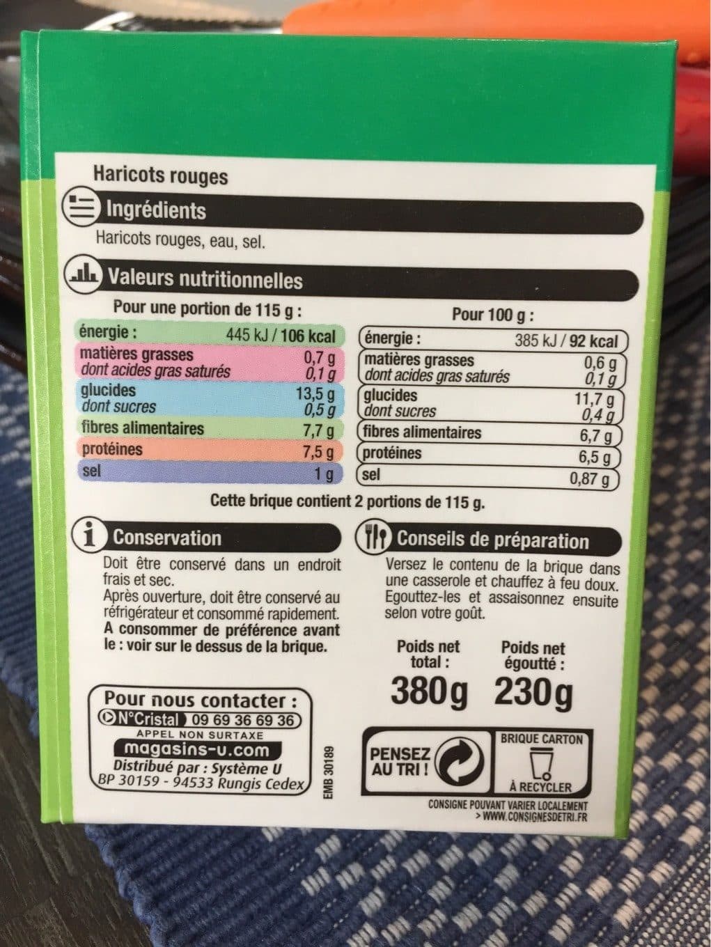 U Haricots rouges U, brique de 230 g packshot