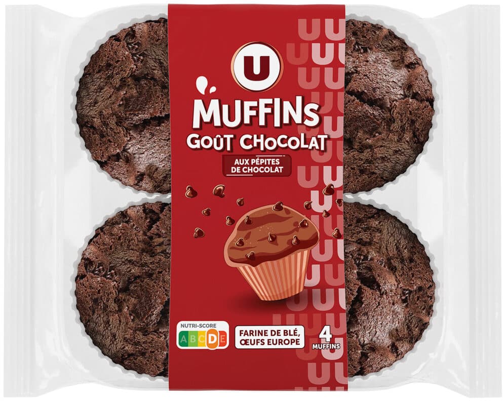U Muffins goût chocolat et aux pépites de chocolat, x4 300g packshot