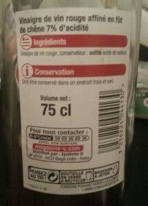 U Vinaigre de vin rouge affiné en fût de chêne 7° bouteille en verrede75cl packshot