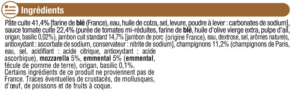 U Pizza au jambon et aux champignons 200g packshot