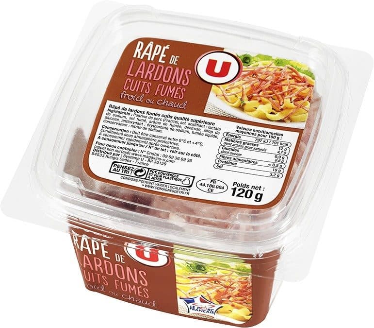 U Râpé de lardons fumés cuits VIANDE DE PORC FRANCAISE packshot