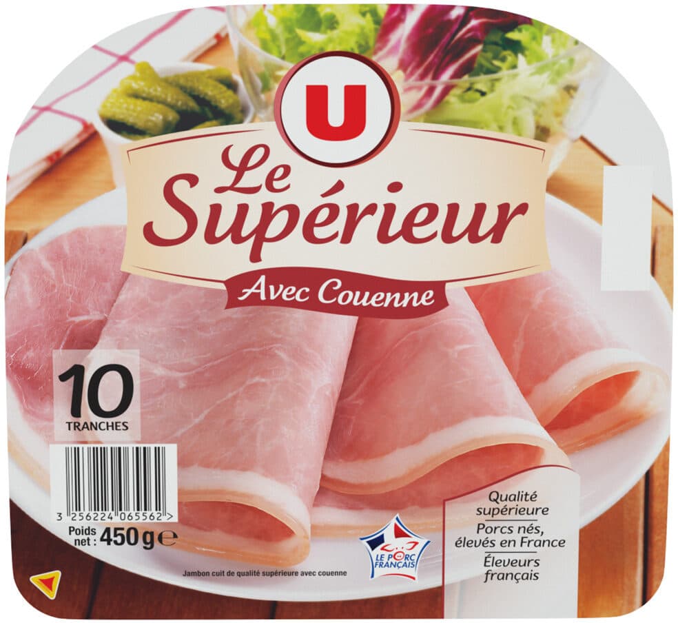 U Jambon cuit supérieur avec couenne 10 tranches, 450g packshot