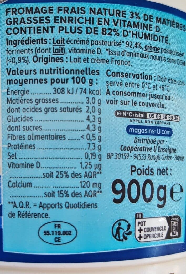 U Fromage blanc nature 3,0%mg pot 900g packshot