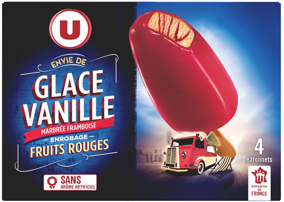U Bâtonnets envie de glace vanille marbrée sorbet framboise packshot