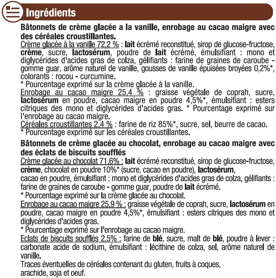 U Bâtonnets glacés vanille et chocolat 10 unités, 370g packshot