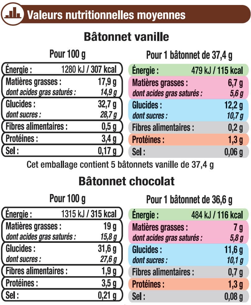 U Bâtonnets glacés vanille et chocolat 10 unités, 370g packshot