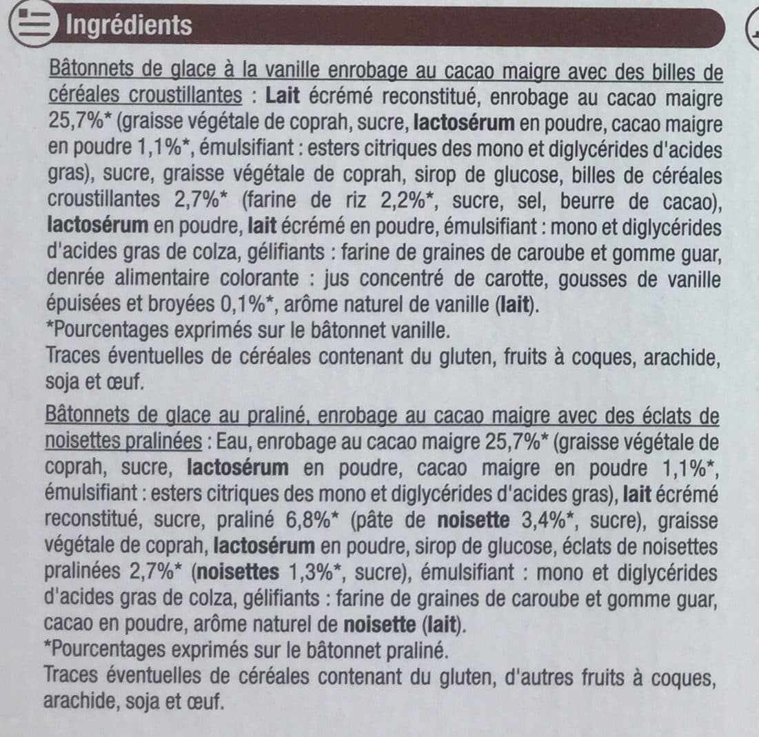 U Bâtonnets vanille, praliné packshot