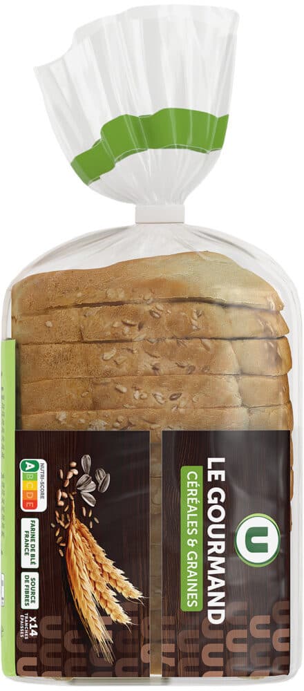 U Pain de mie gourmand céréales tranches épaisses 500g packshot