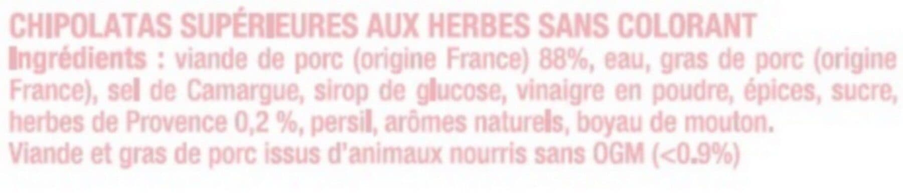 U Chipolata sans colorant aux herbes, France, 6 pièces, barquette, 330g packshot