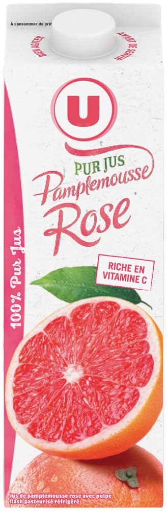 U Pur jus réfrigéré pamplemousse rose 1l packshot