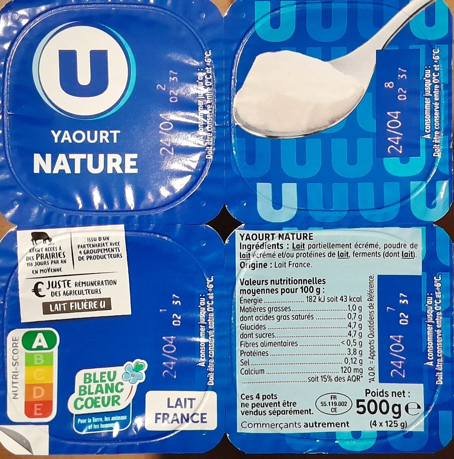 U Yaourt nature 4x125g packshot