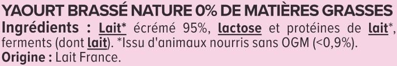 U Yaourts brassés nature 0% de matière grasse 8x125g packshot