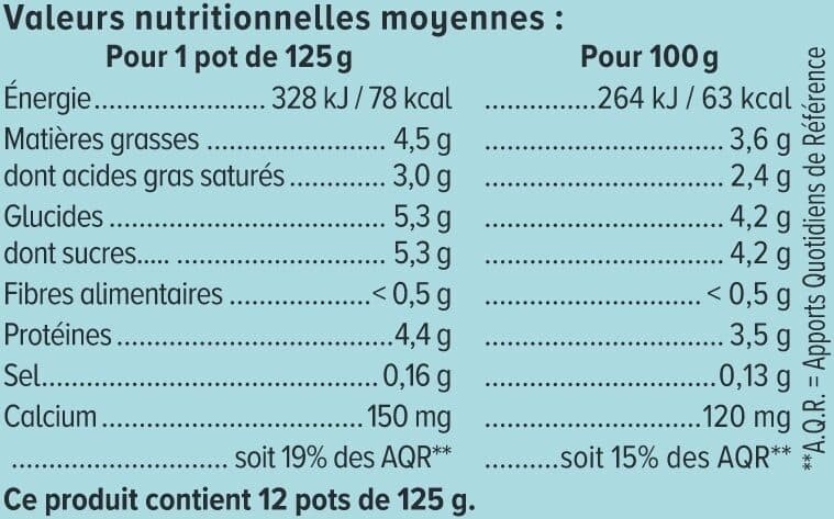 U Lait fermenté au bifidus nature 12x125g packshot