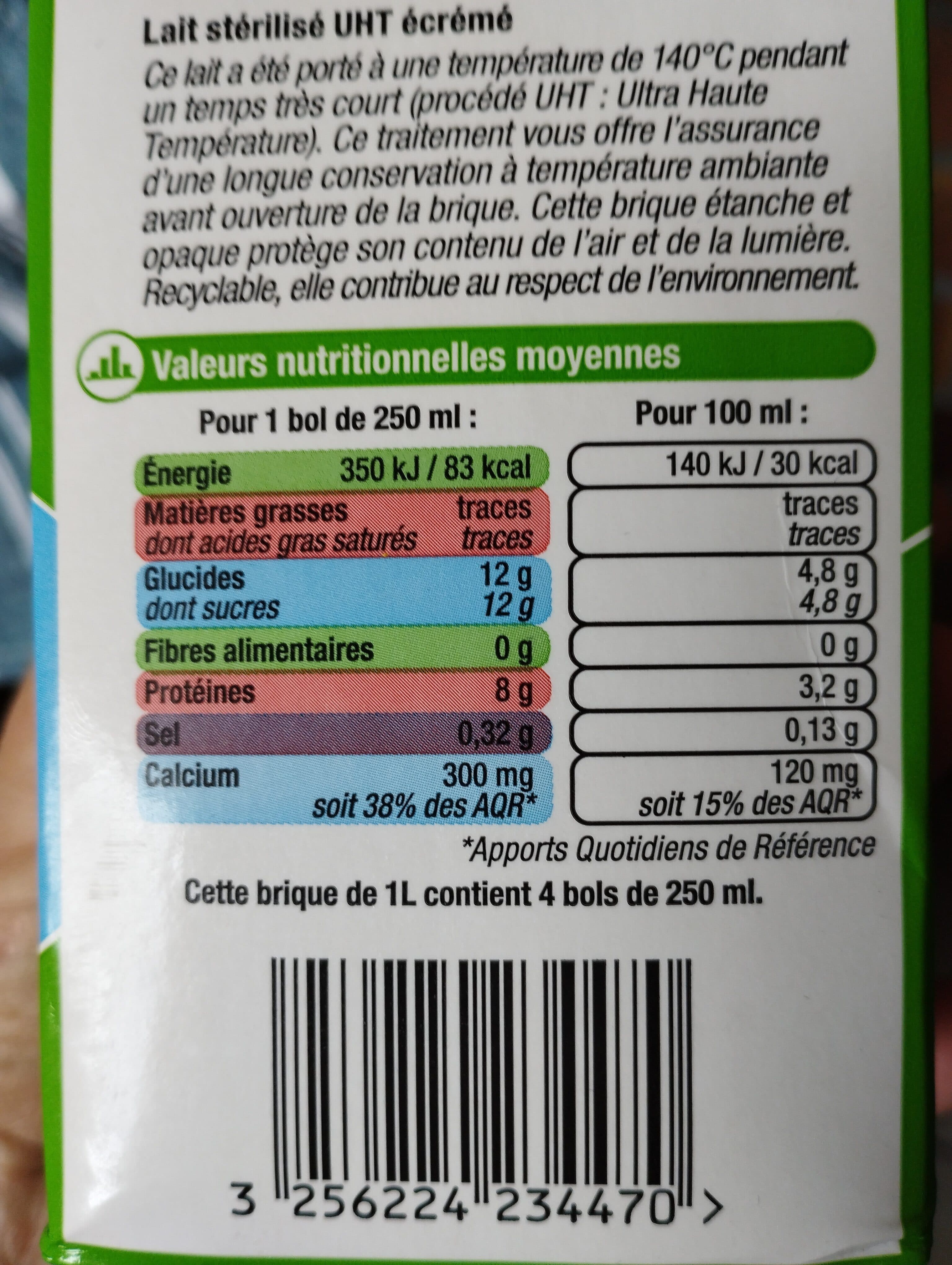 U Lait écrémé 0% matière grasse packshot