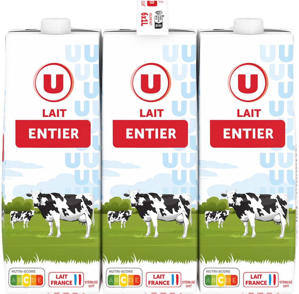 U Lait UHT entier - 6 briques de 1L packshot