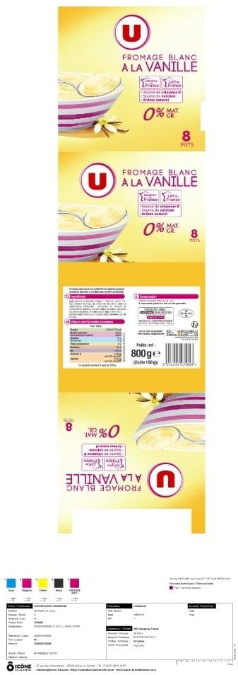 U Fromage blanc vanille 0%MG - 8x100g packshot