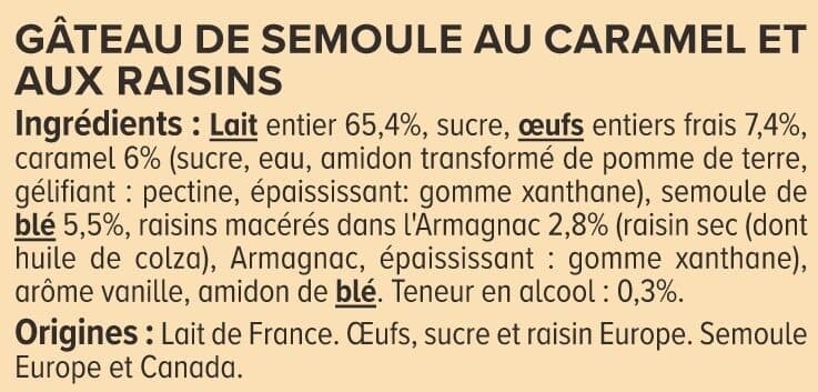 U Gâteau de semoule aux raisins nappé caramel 4x100g packshot