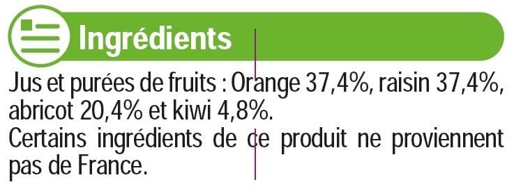 U Pur jus orange et Fruits orange abricot kiwi packshot