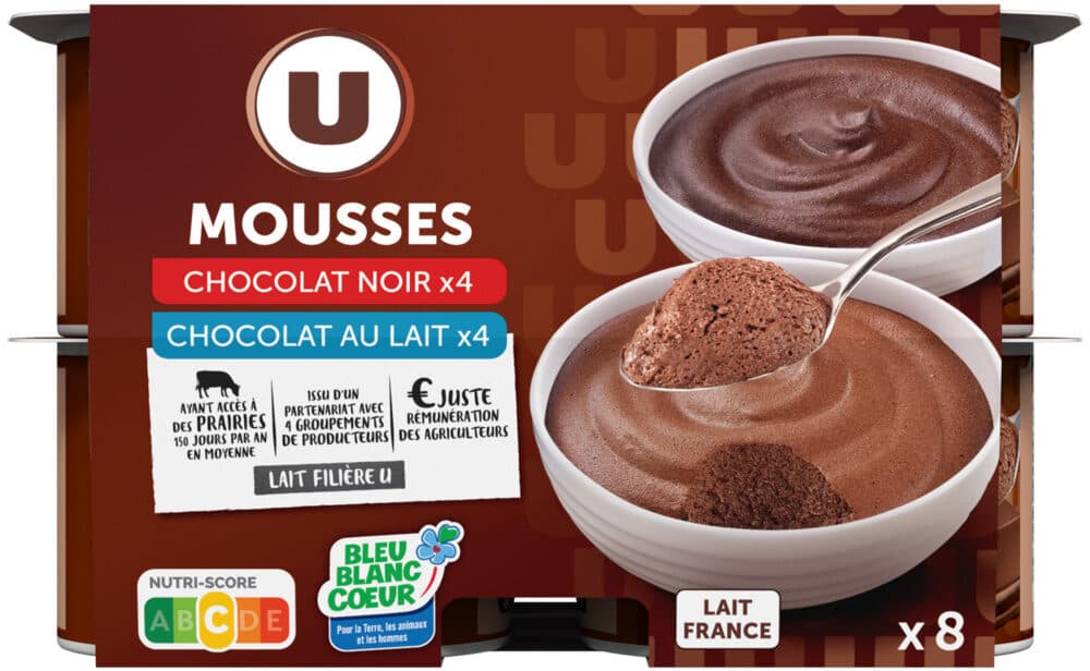 U Mousse chocolat au lait et chocolat noir panachée 8x60g packshot
