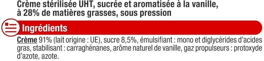 U Crème UHT fouettée à la vanille sous pression 28% packshot