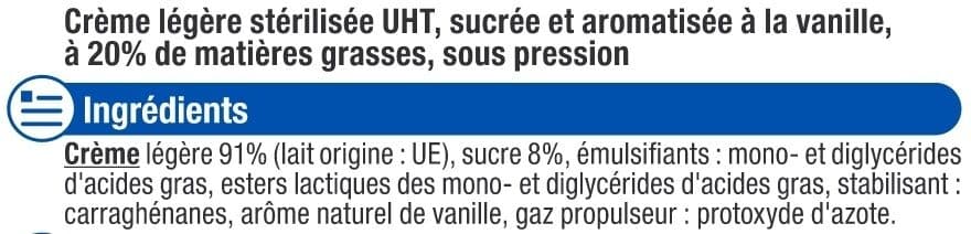 U Crème UHT légère fouettée à la vanille sous pression 20%mg - 250g packshot
