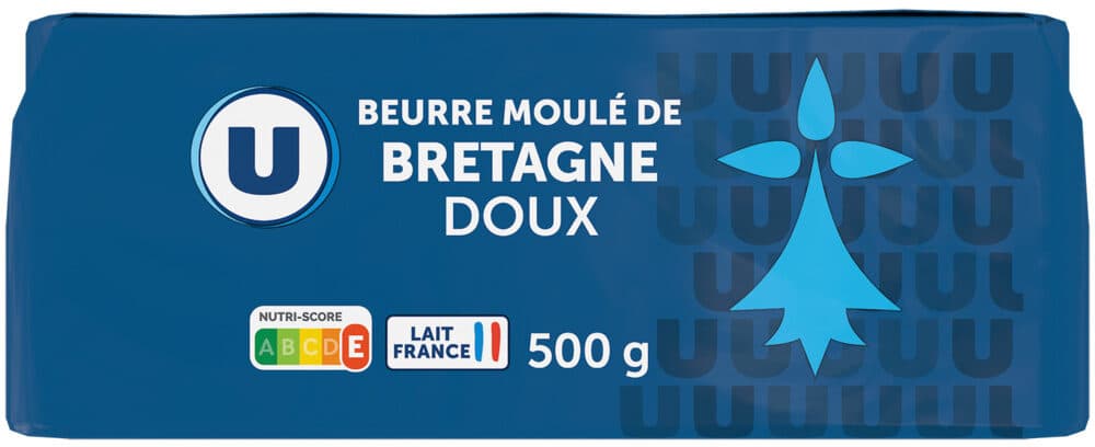 U Beurre moulé de Bretagne doux 82%MG, plaquette de 500g packshot