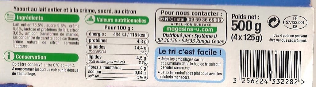 U Yaourt & Crème Citron packshot