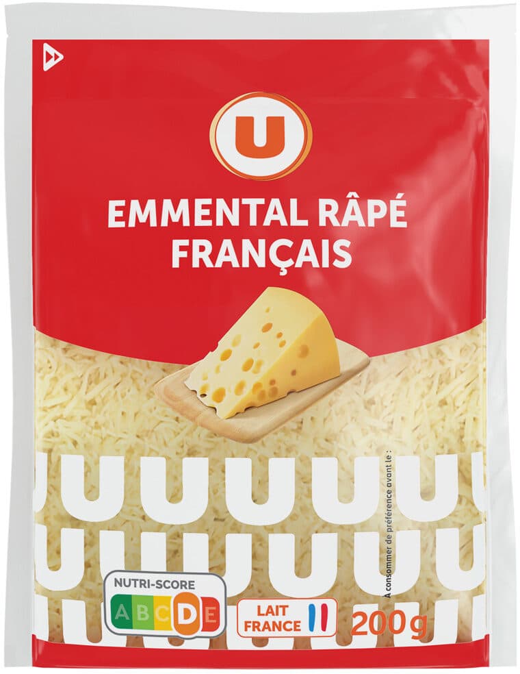 U Fromage pasteurisé Emmental français râpé 29%MG, 200g packshot