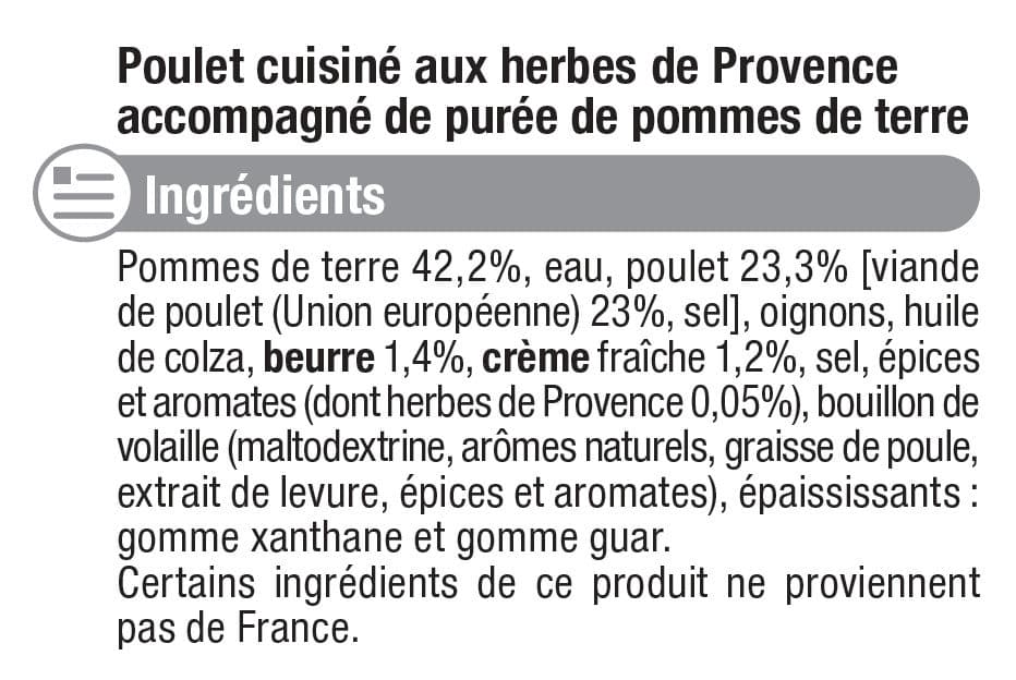 U Poulet aux herbes avec purée pomme de terre packshot