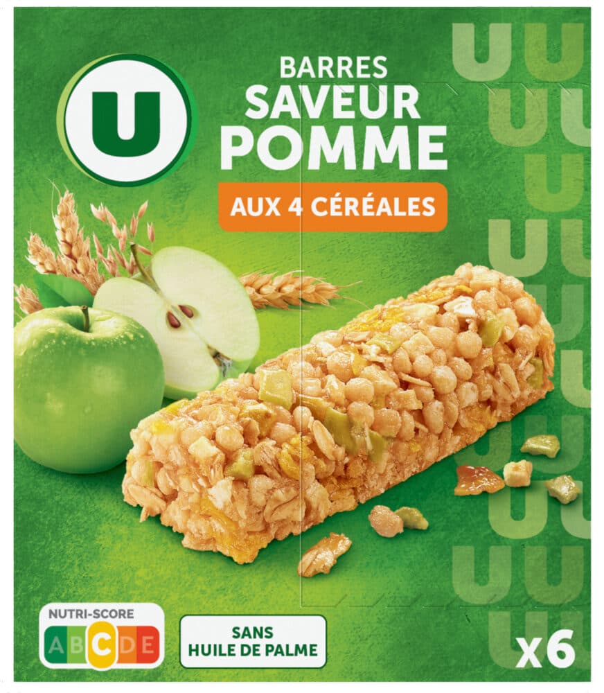 U Barres de céréales saveur pomme verte 6x125g packshot