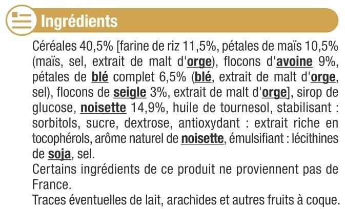 U Barres de céréales noisettes x6 - 125g packshot