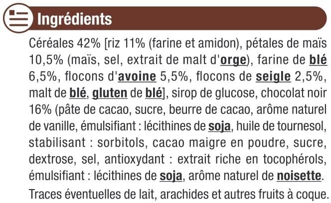 U Barres de céréales chocolat noir aux 5 céréales - 126g x6 packshot