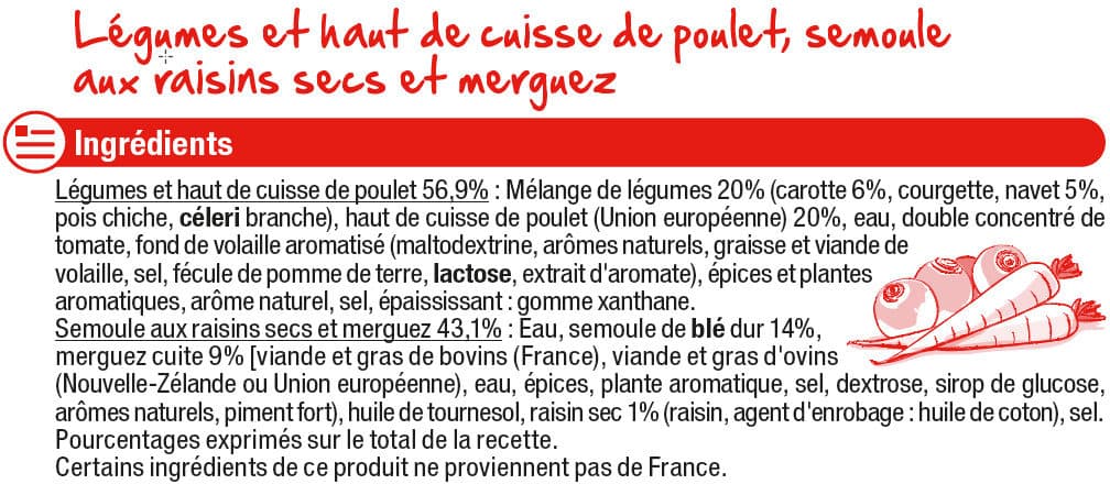 U Couscous au poulet et merguez, semoule aux raisins secs packshot